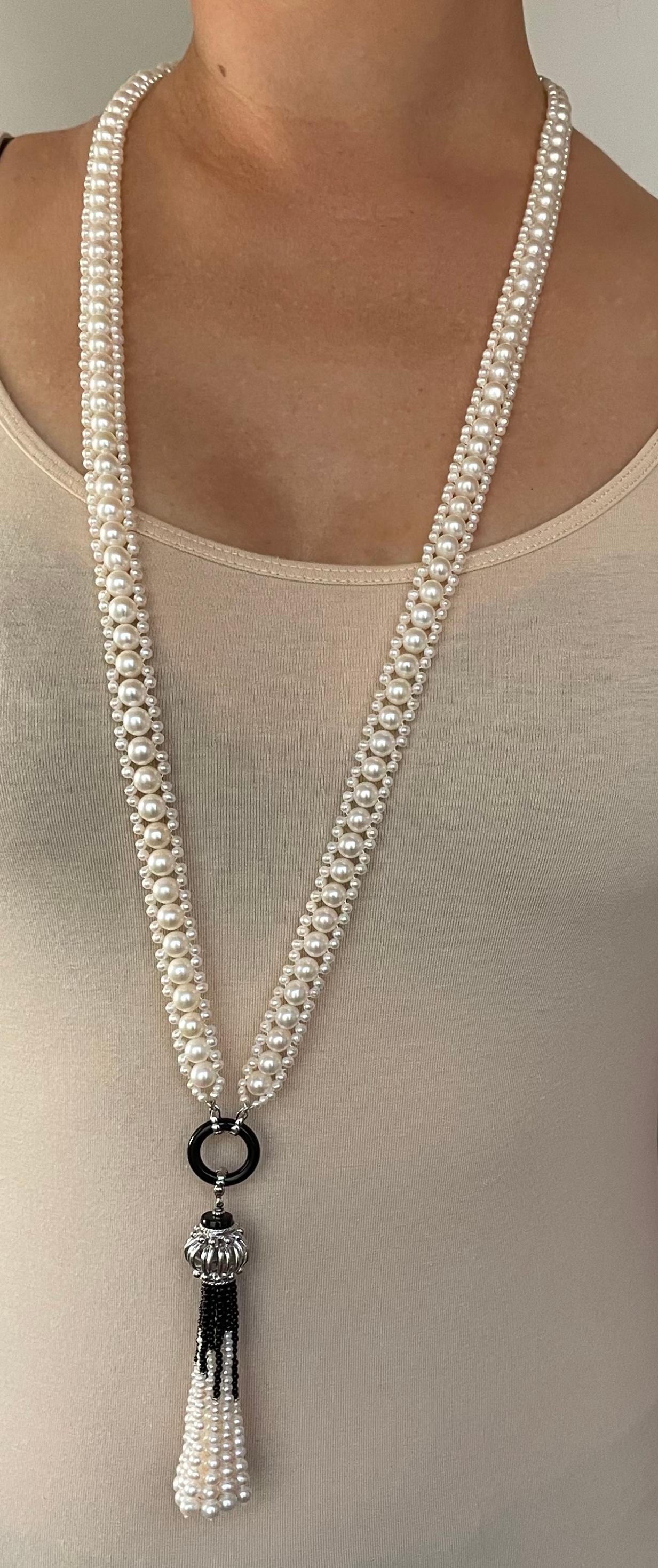 Marina J. Geflochtenes Perlen-Sautoir mit schwarzem Onyx und Silber im Angebot 7