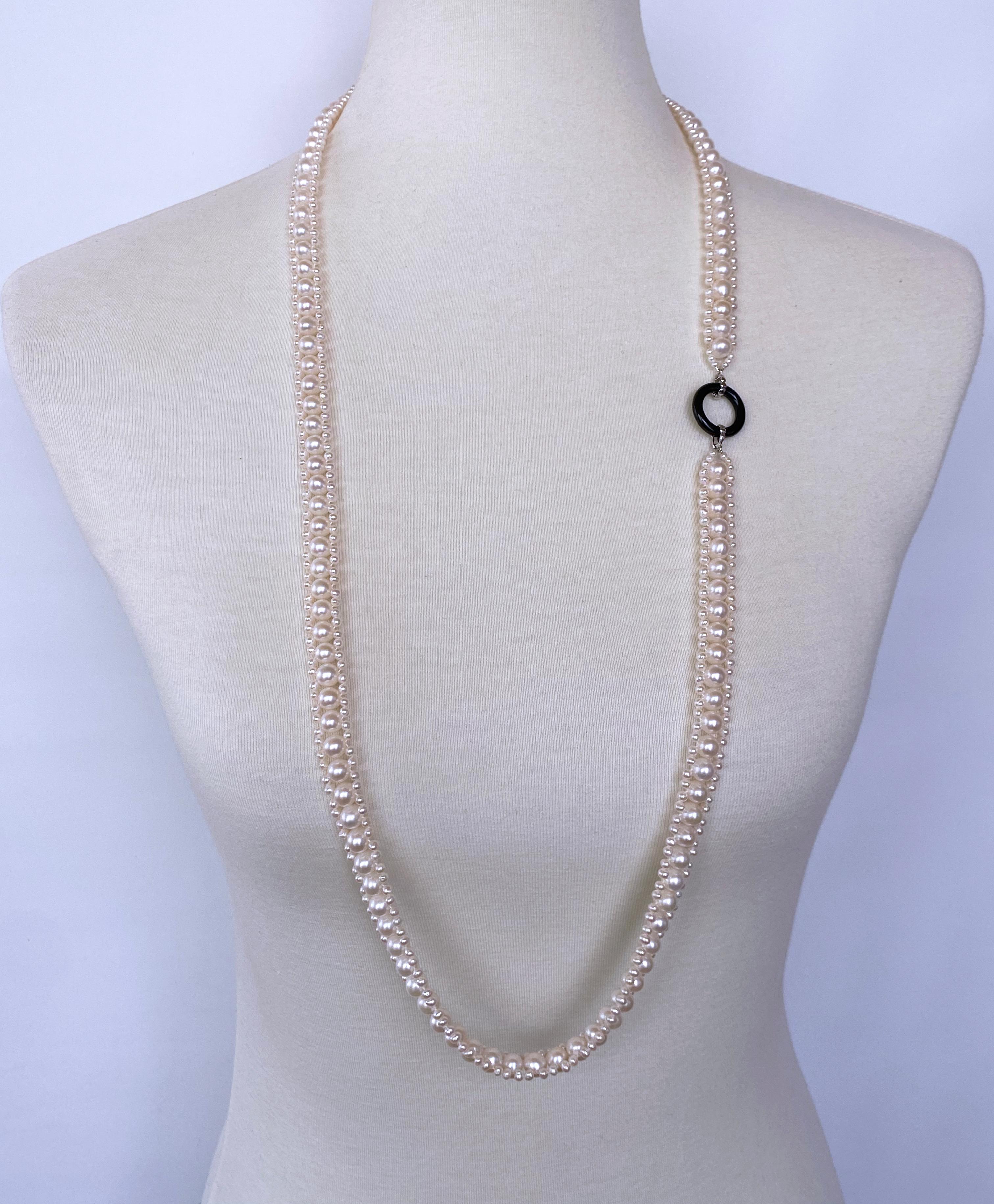 Marina J. Woven Pearl Sautoir with Black Onyx and Silver In New Condition For Sale In Los Angeles, CA