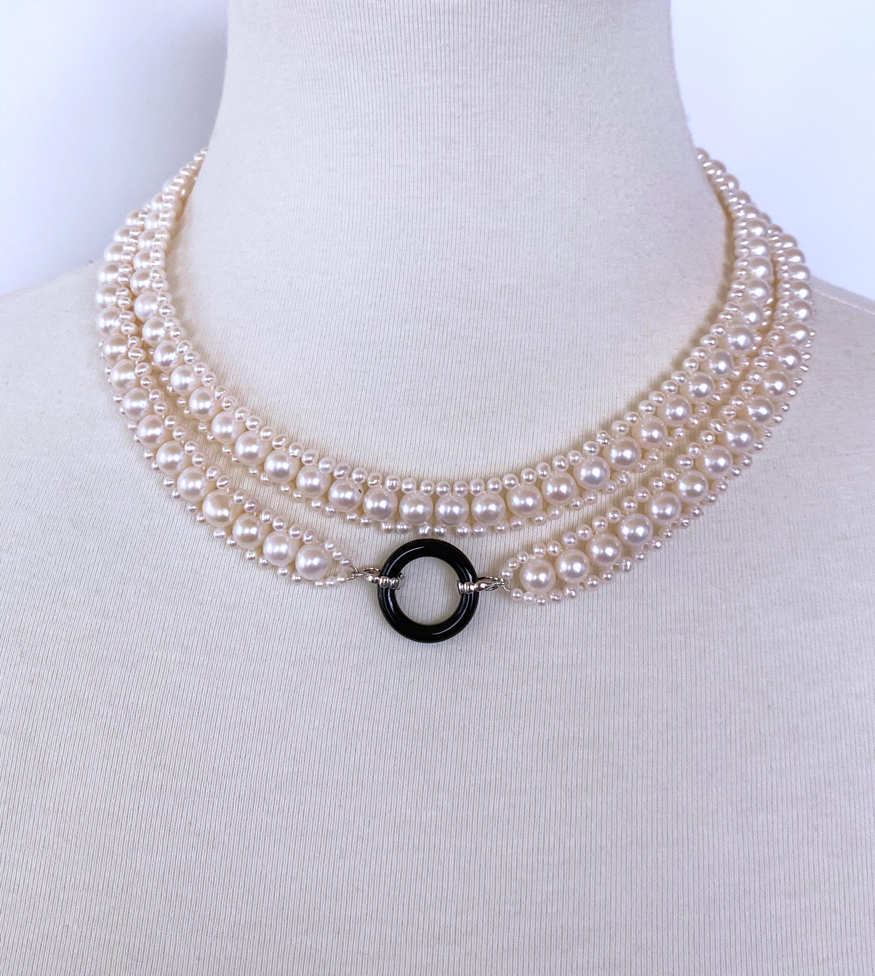 Women's Marina J. Woven Pearl Sautoir with Black Onyx and Silver For Sale