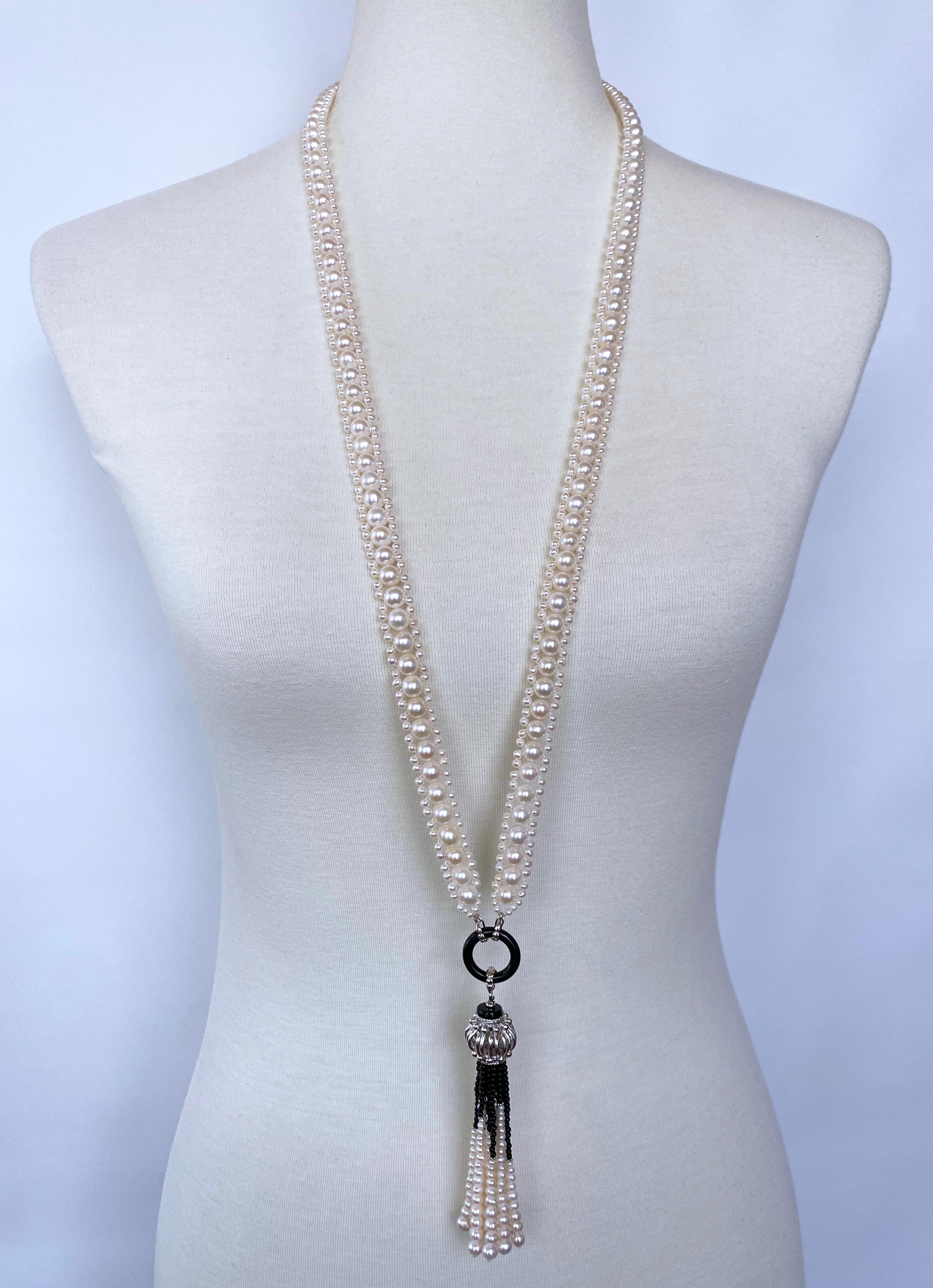 Marina J. Woven Pearl Sautoir with Black Onyx and Silver For Sale 3