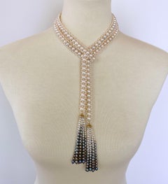 Marina J. Woven Pearl Sautoir with Graduated Ombre Tassels and 14K Yellow Gold