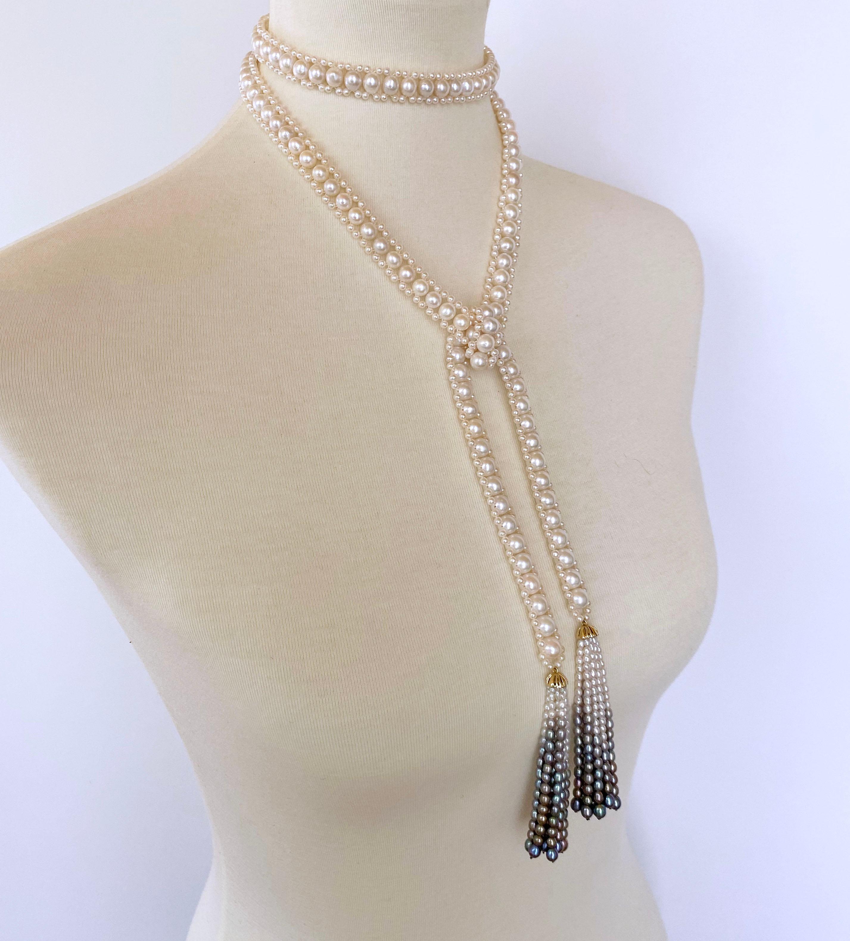 Marina J. Woven Pearl Sautoir with Graduated Ombre Tassels and 14K Yellow Gold In New Condition In Los Angeles, CA