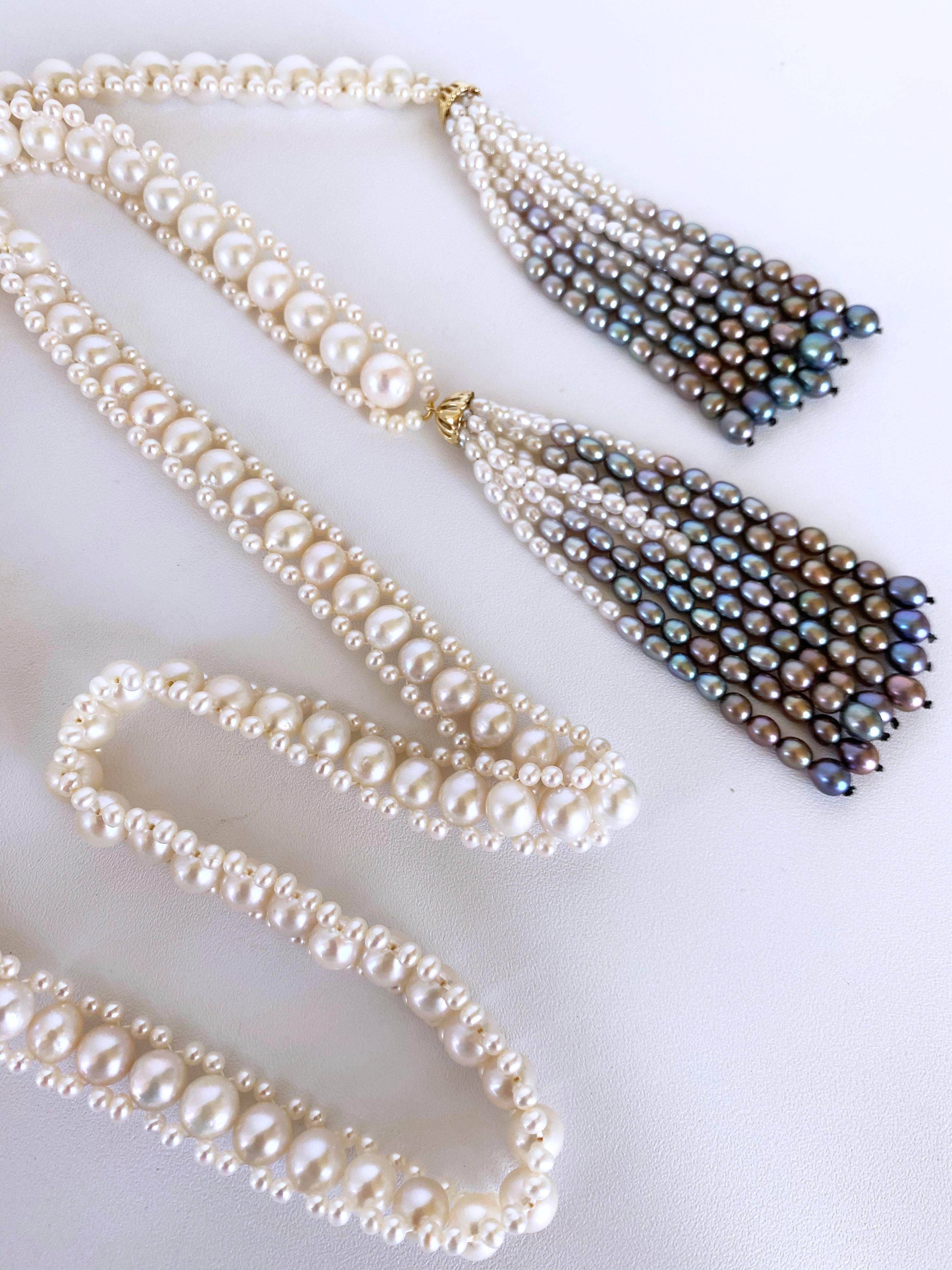 Marina J. Woven Pearl Sautoir with Graduated Ombre Tassels and 14K Yellow Gold 1