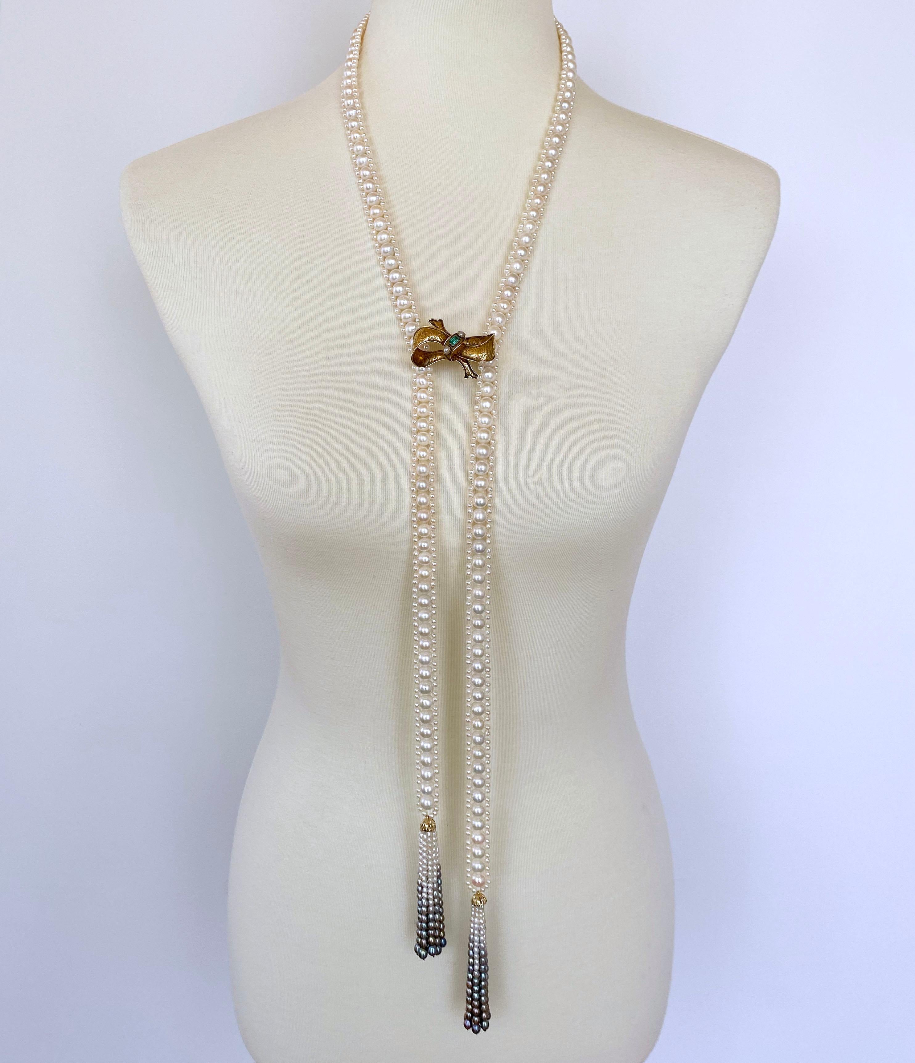 Marina J. Woven Pearl Sautoir with Graduated Ombre Tassels and 14K Yellow Gold 2