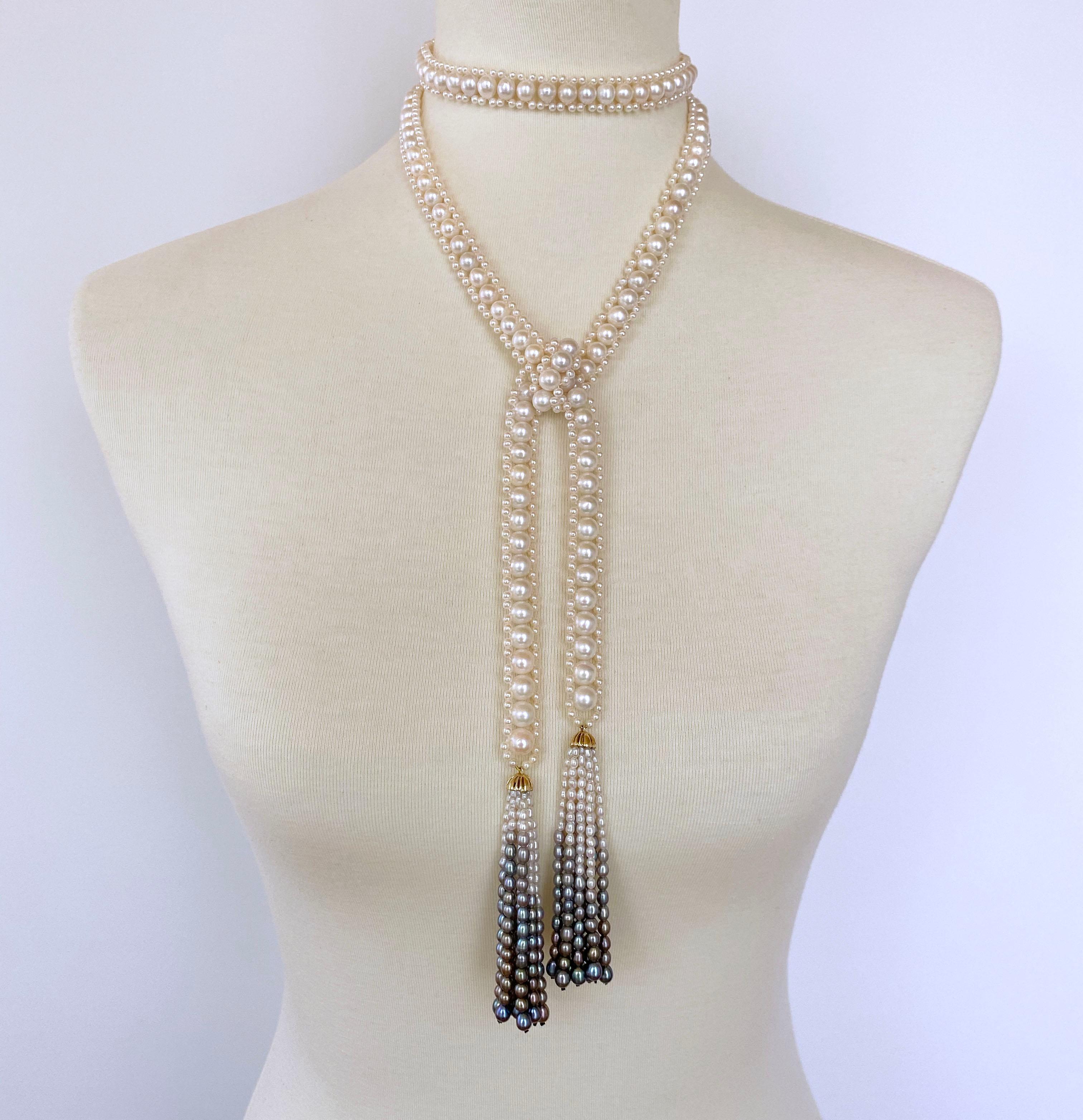 Marina J. Woven Pearl Sautoir with Graduated Ombre Tassels and 14K Yellow Gold 3