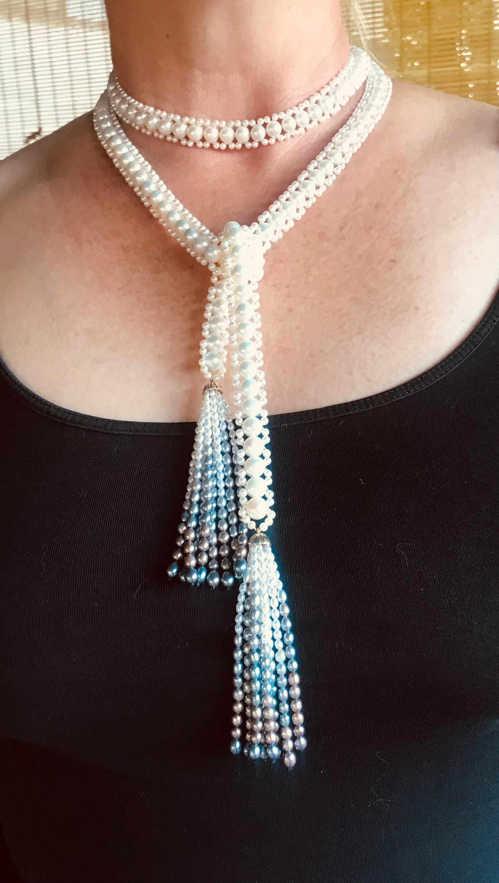 Artisan Marina J. Woven Pearl Sautoir with Graduated Ombre Tassels and 14K Yellow Gold