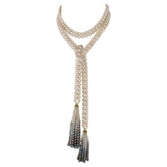 Marina J. Woven Pearl Sautoir with Graduated Ombre Tassels and 14K Yellow Gold