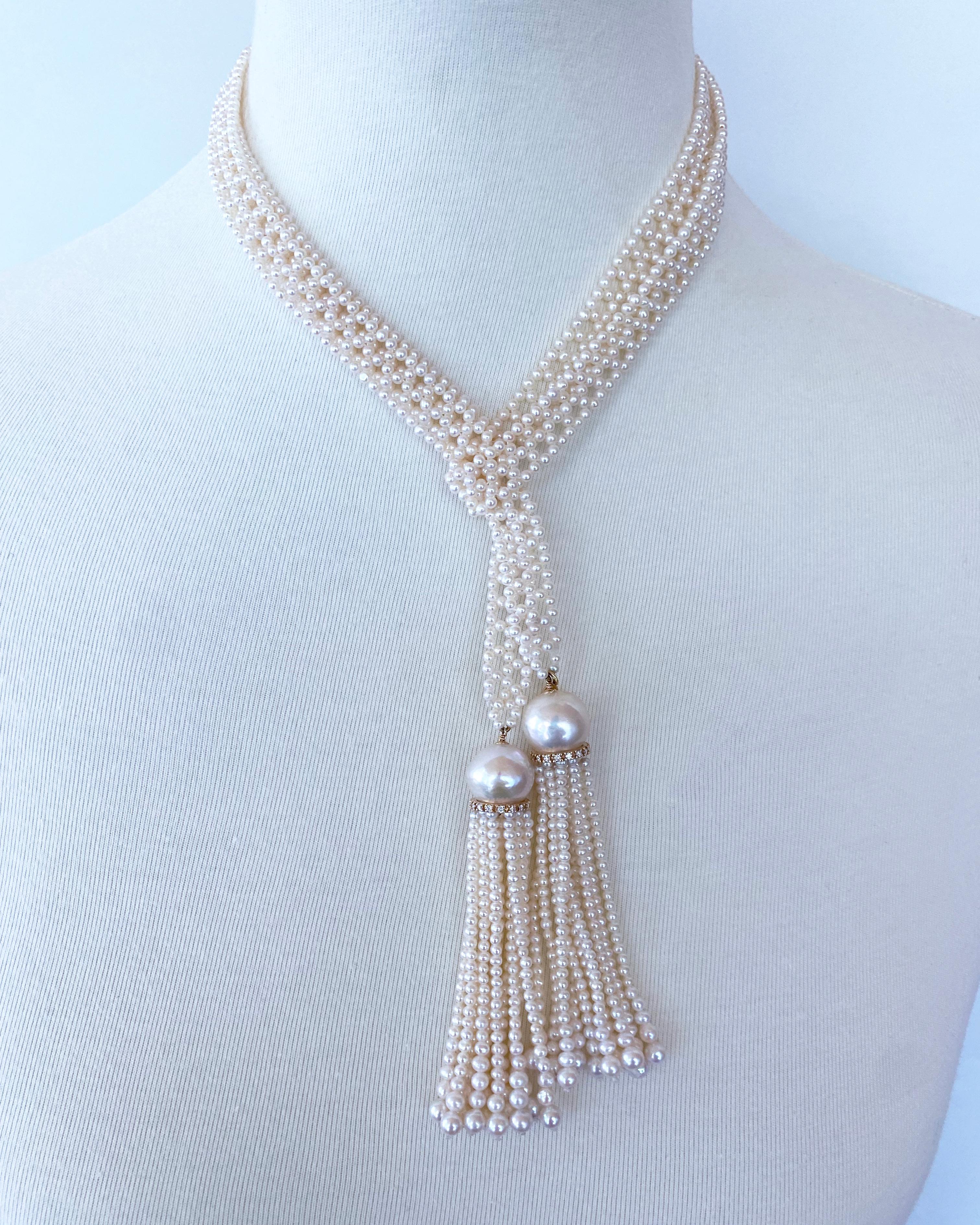 Marina J. Woven Pearl Sautoir with solid 14k Yellow Gold & Diamonds 4