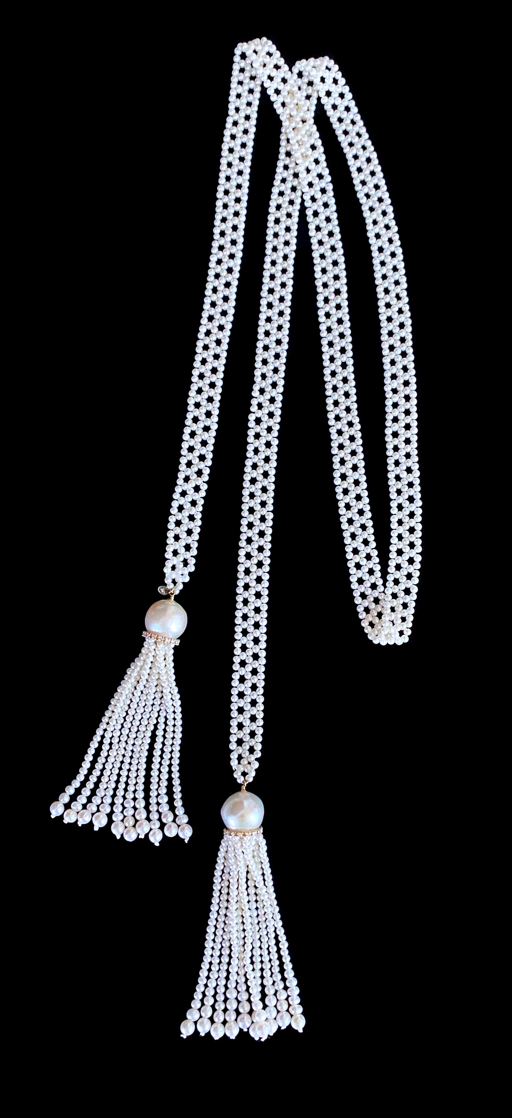 Artisan Marina J. Sautoir en perles tissées avec or jaune massif 14 carats et diamants en vente