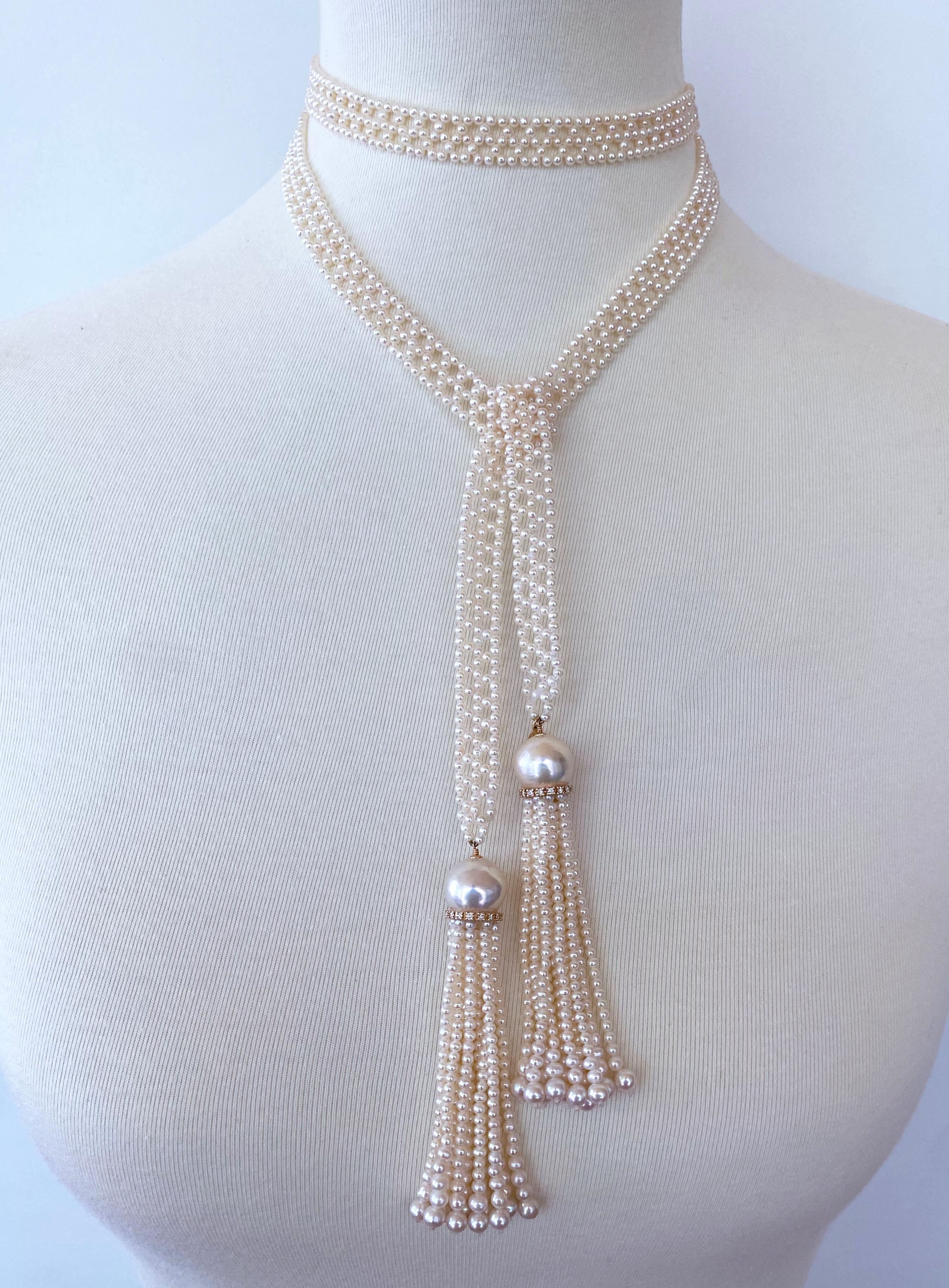 Taille coussin Marina J. Sautoir en perles tissées avec or jaune massif 14 carats et diamants en vente