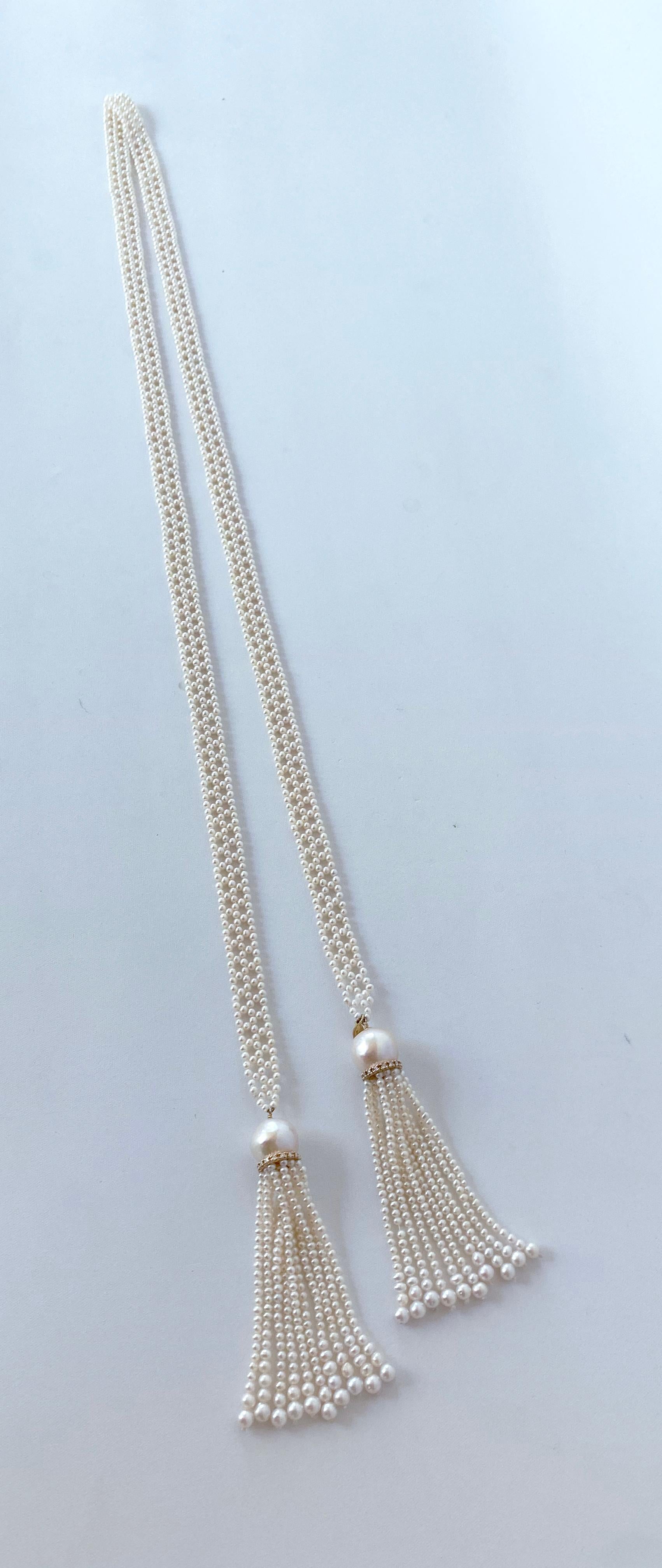 Marina J. Woven Pearl Sautoir with solid 14k Yellow Gold & Diamonds For Sale 2