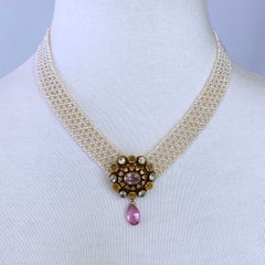 Marina J. Woven Pearl "V" Necklace with Antique Diamond Clasp & Brooch