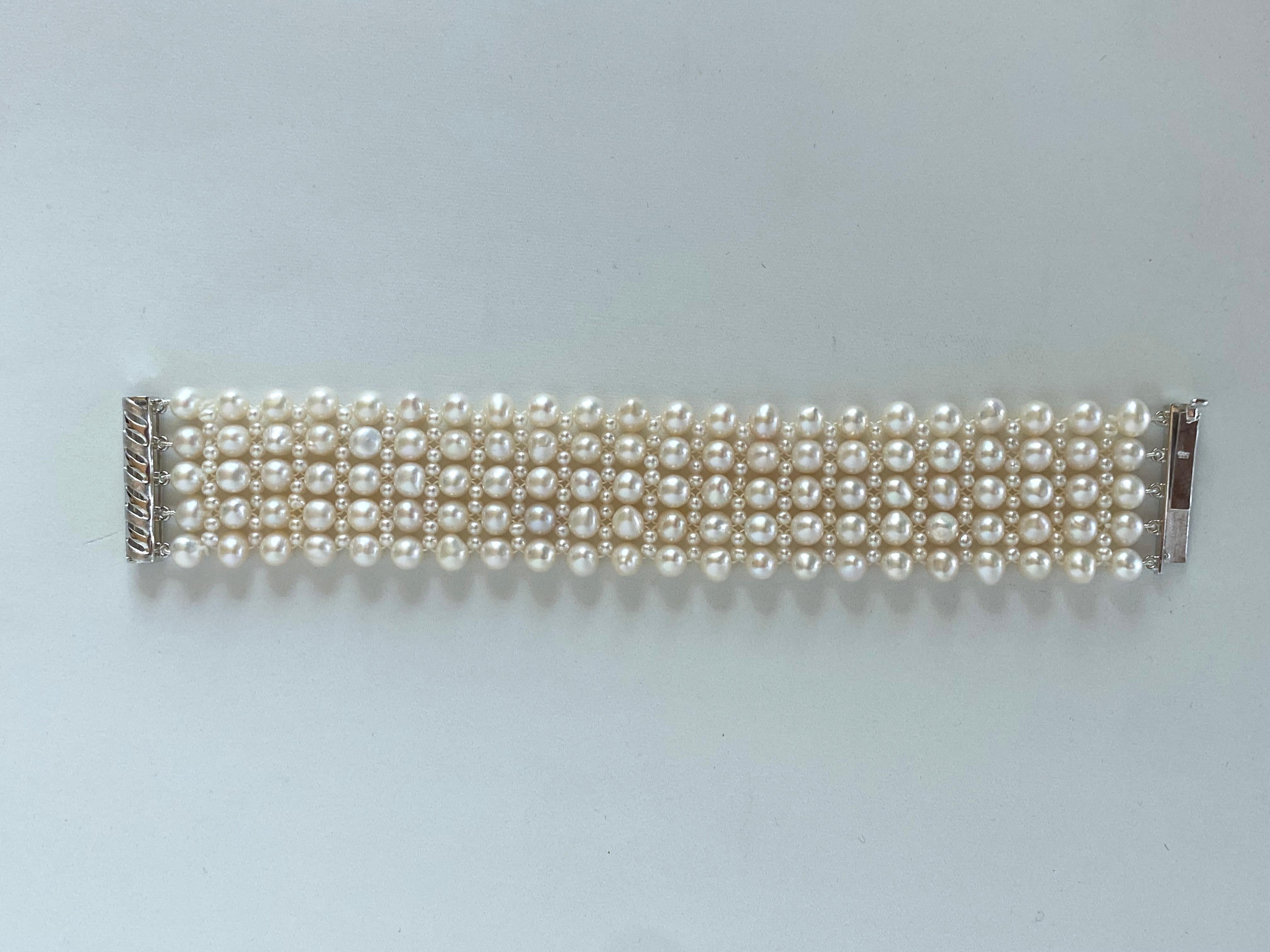 Bead Marina J. Woven Pearl Wedding Bracelet with Rhodium Plated Silver Clasp For Sale