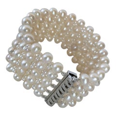 Marina J. Woven Pearl Wedding Bracelet with Rhodium Plated Silver Clasp