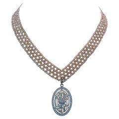 Marina J. Woven Pink Pearl "V" Necklace with 14k White Gold-Plated Sliding Clasp