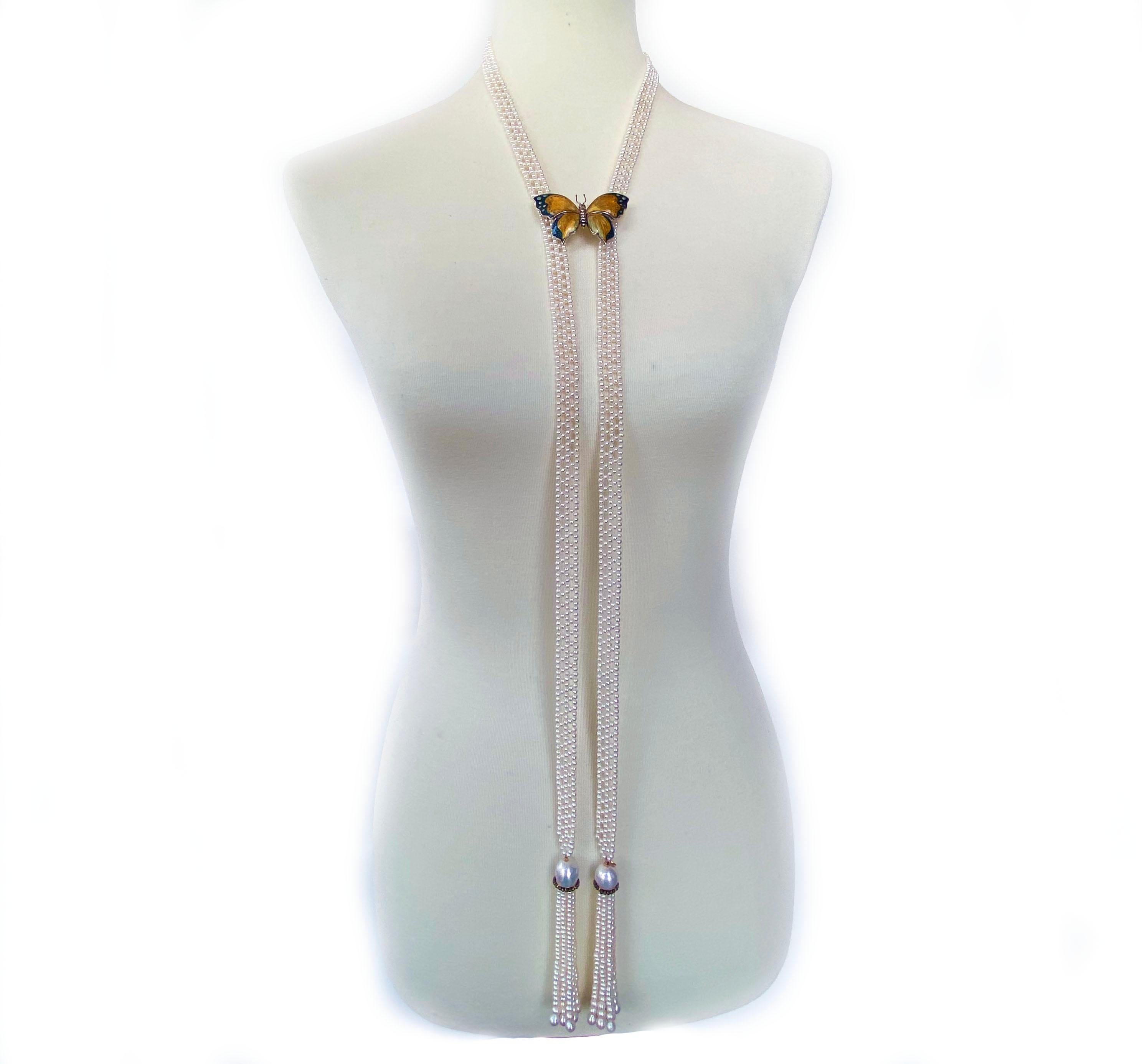 Marina J. Woven White Pearl Sautoir Necklace with Black Spinel & 14k Yellow Gold 6