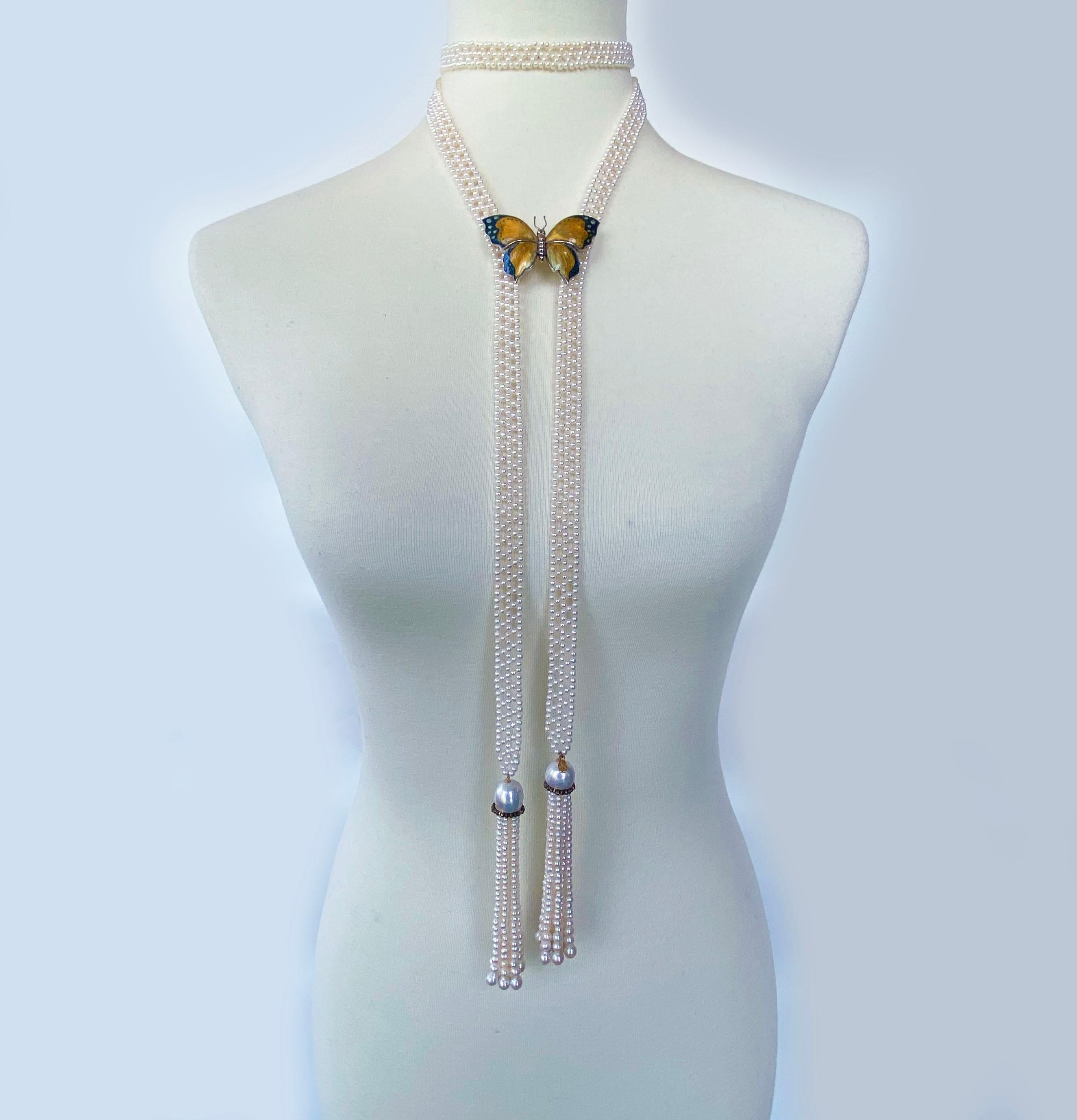Marina J. Woven White Pearl Sautoir Necklace with Black Spinel & 14k Yellow Gold 7