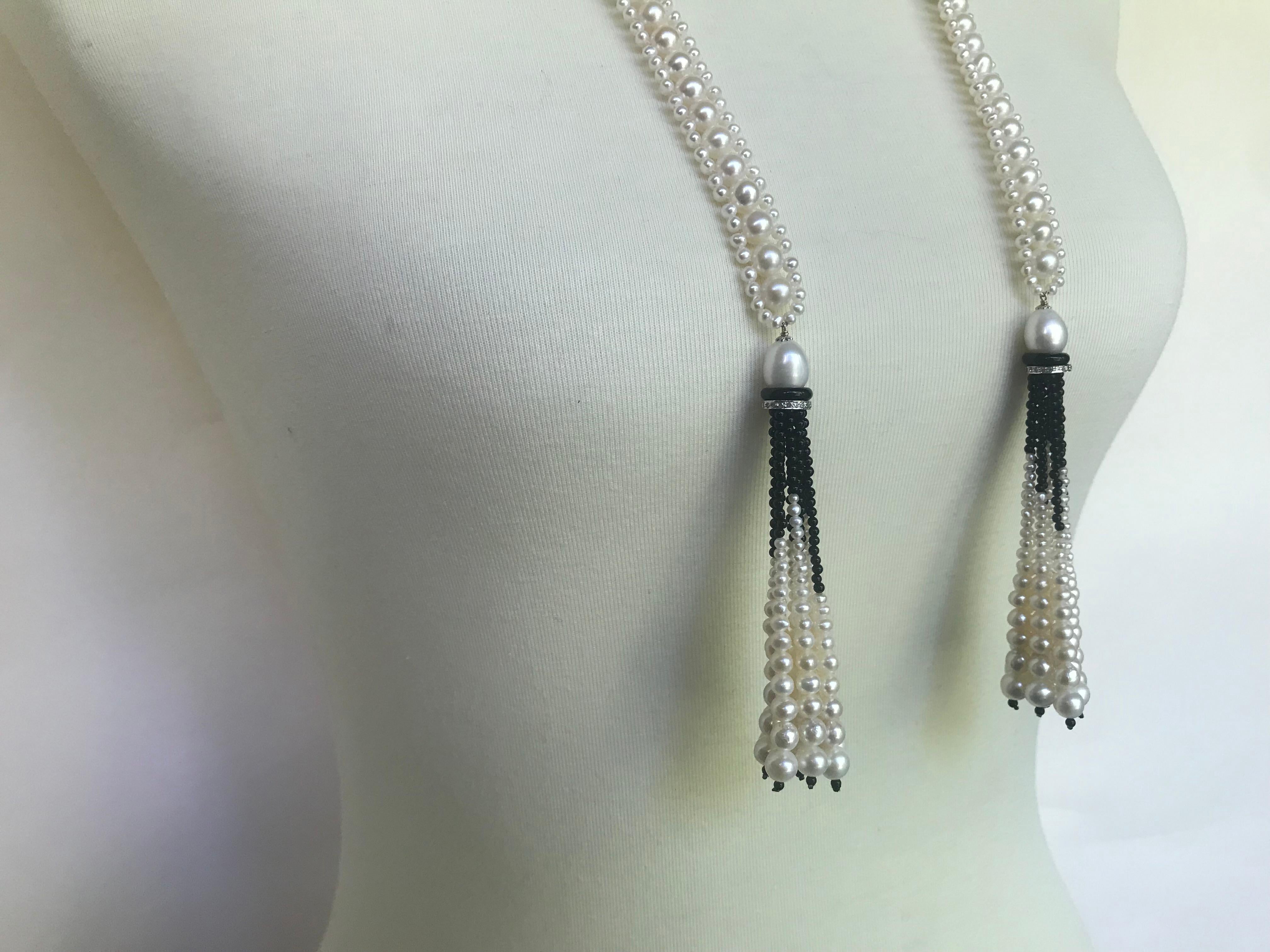 Marina J Woven Pearl Sautoir with Tassels and 14 K White Gold and Onyx beads 8