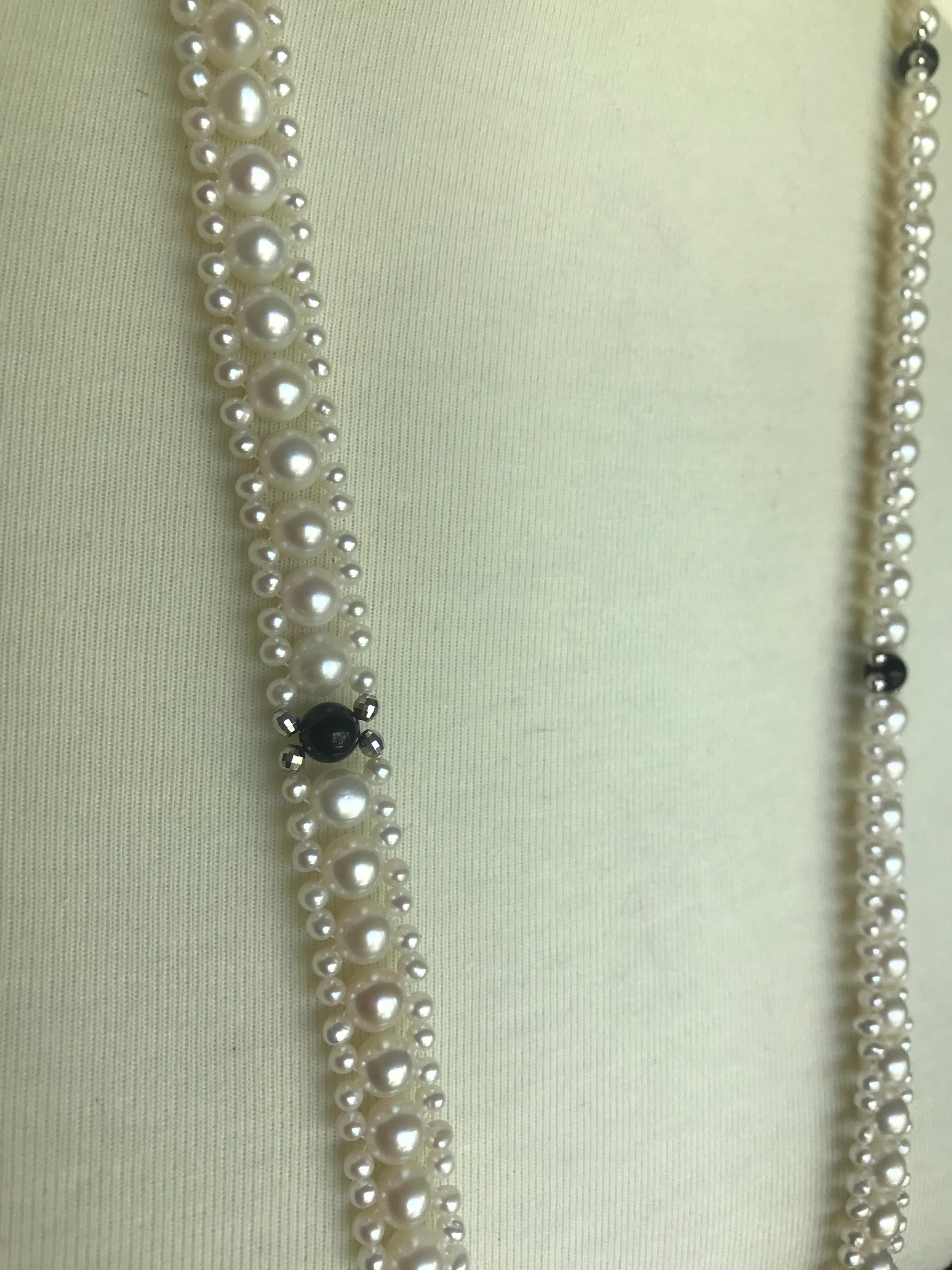 Marina J Woven Pearl Sautoir with Tassels and 14 K White Gold and Onyx beads 9