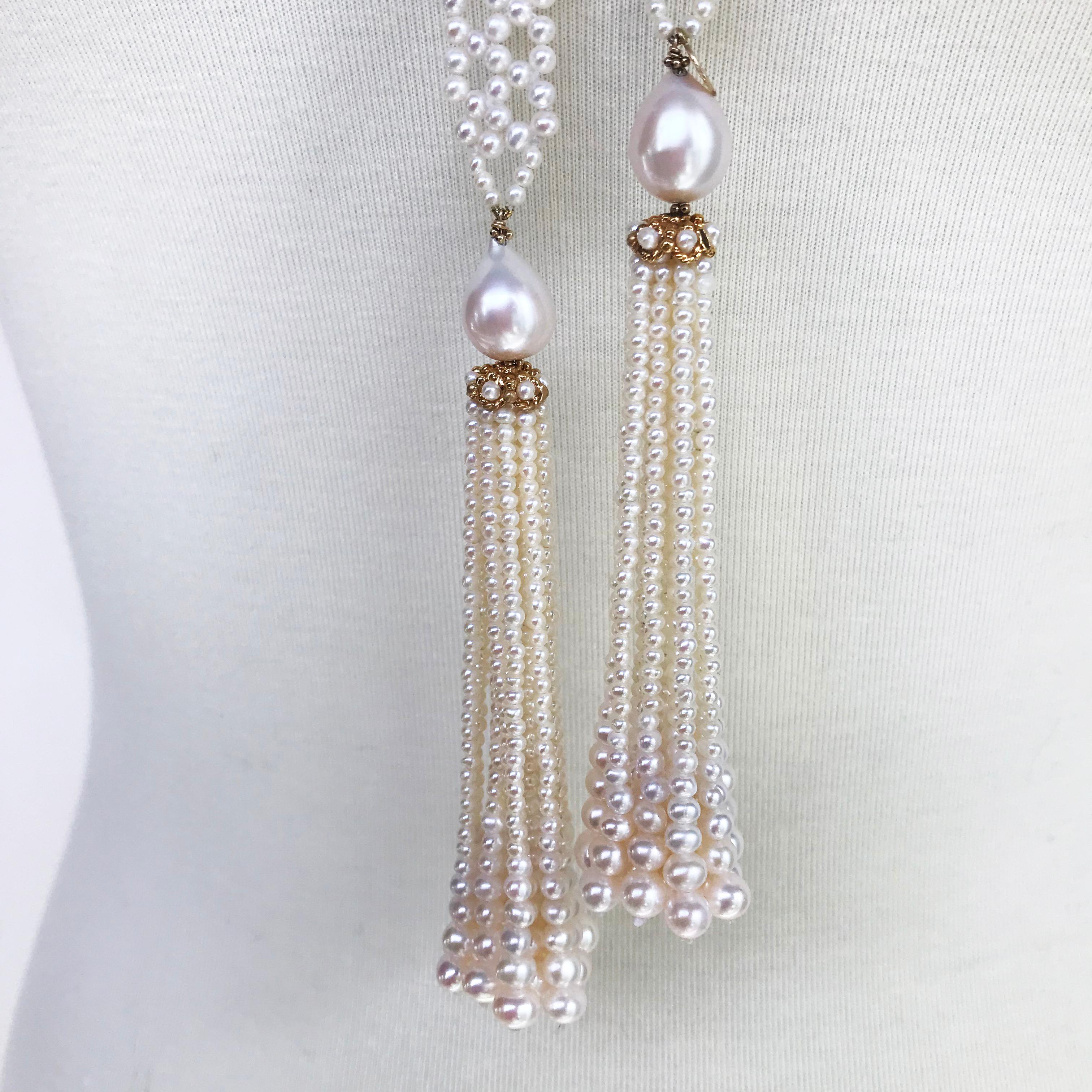 Marina J. Long Woven Pearl Sautoir Necklace , Graduated Tassels, 14k Yellow Gold In New Condition In Los Angeles, CA