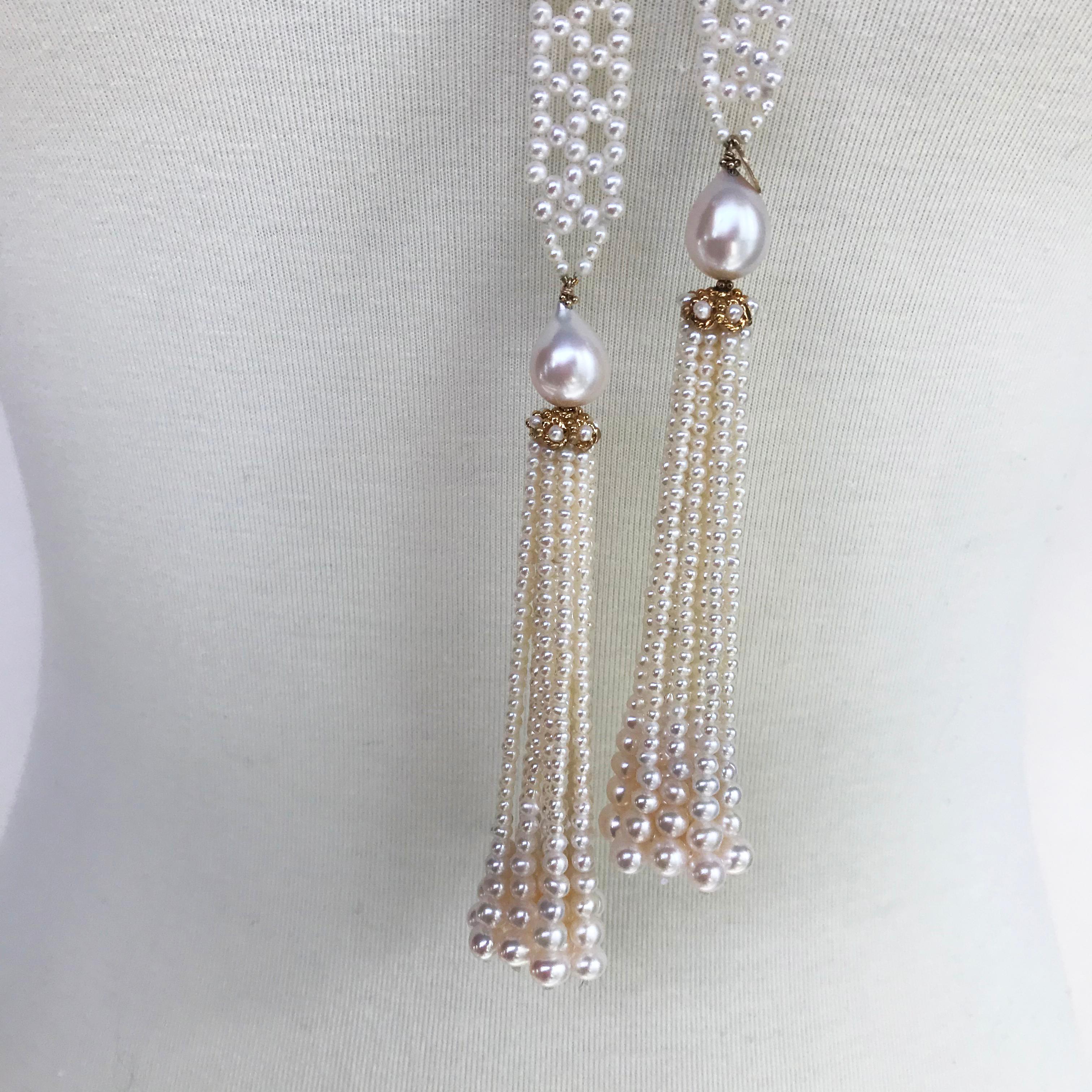 Marina J. Long Woven Pearl Sautoir Necklace , Graduated Tassels, 14k Yellow Gold 1