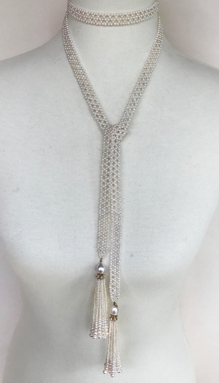 Marina J. Long Woven Pearl Sautoir Necklace ,Graduated Tassels, 14k ...