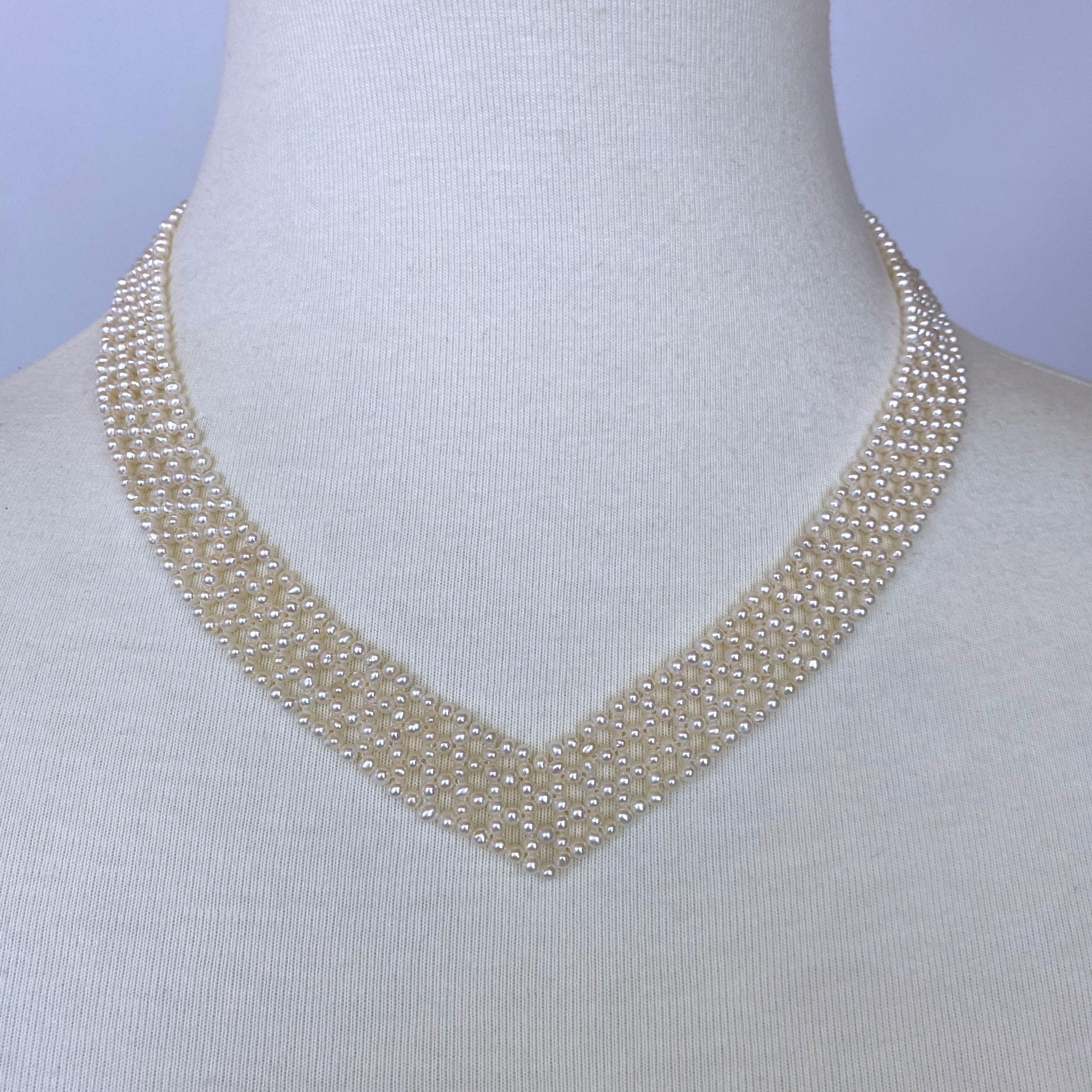 Marina J Woven 'V' Shaped Pearl Necklace with Vintage Brooch 2