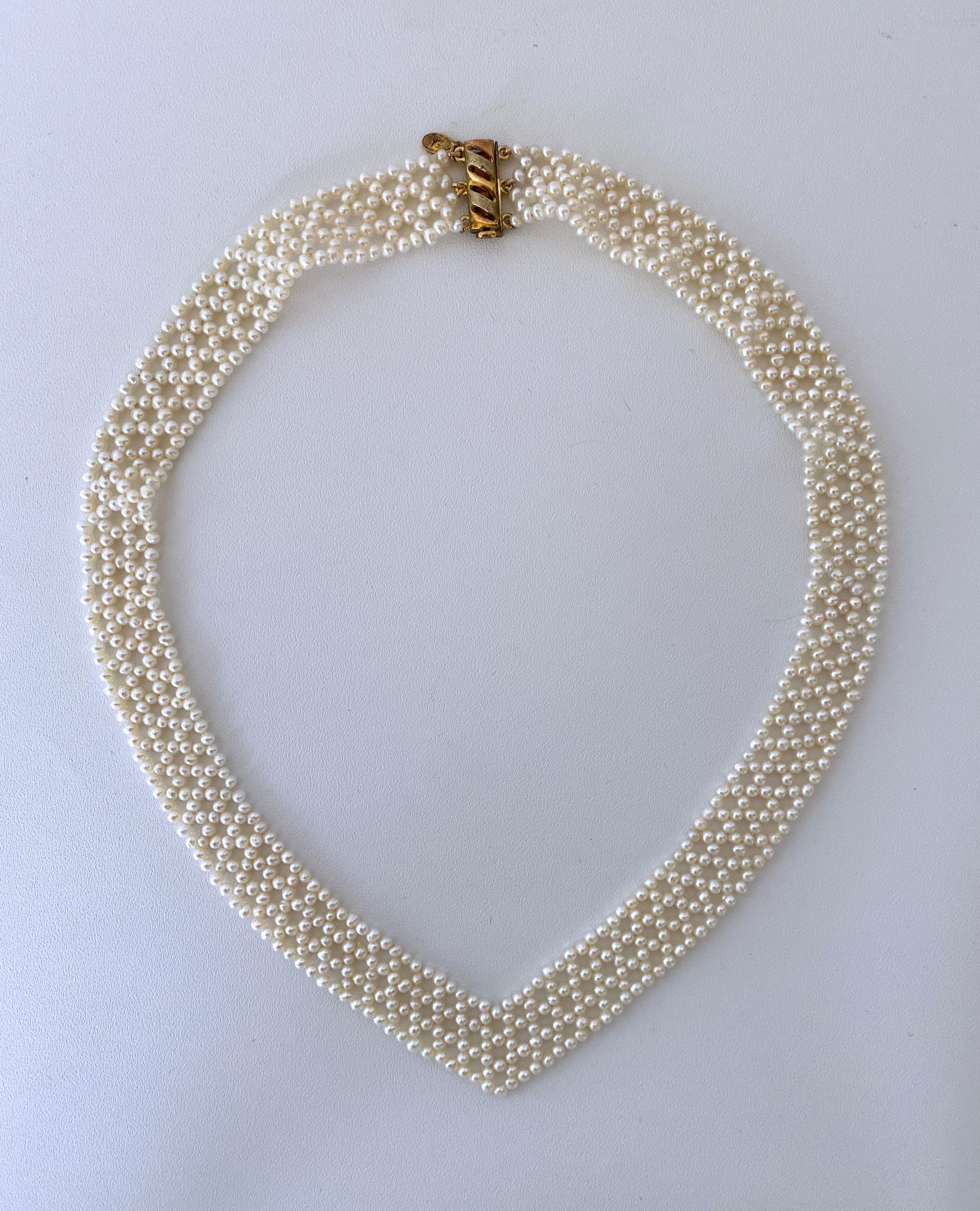 Marina J Woven 'V' Shaped Pearl Necklace with Vintage Brooch 8