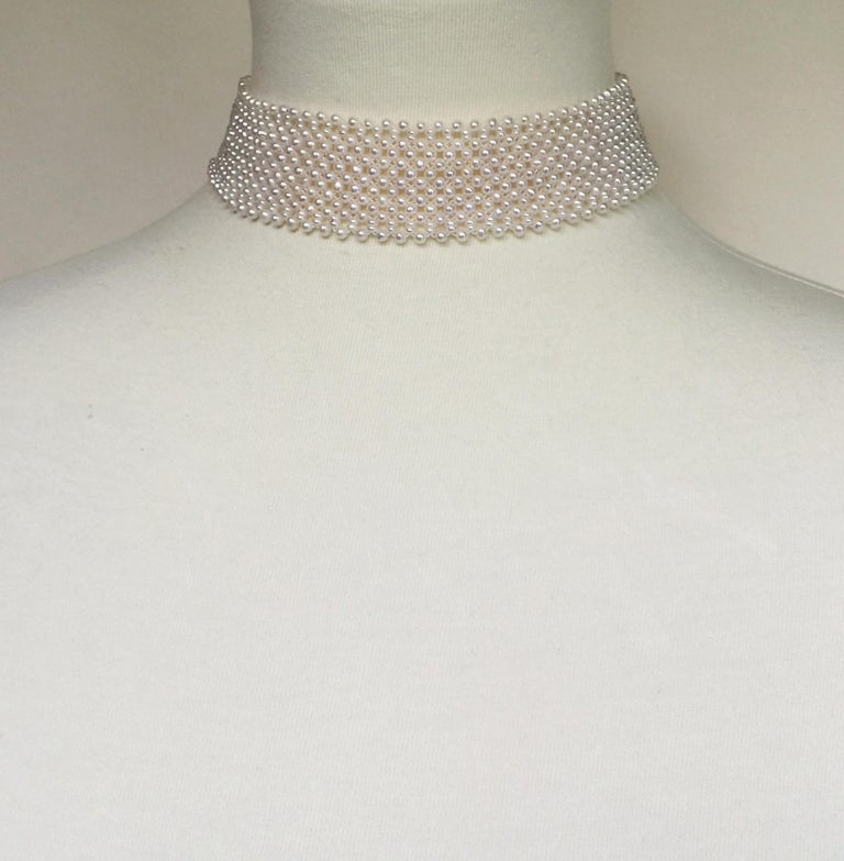 Marina J Woven Wide White Pearl Choker with 14 k White Gold
