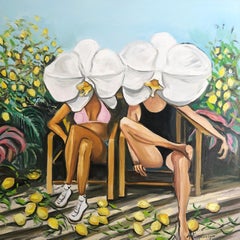 "Blooming Bonds Among Lemon Trees" _ figurative oil painting