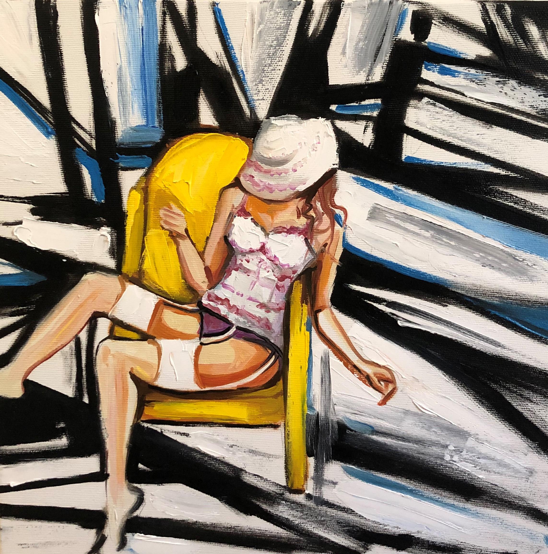 Young lady on yellow chair