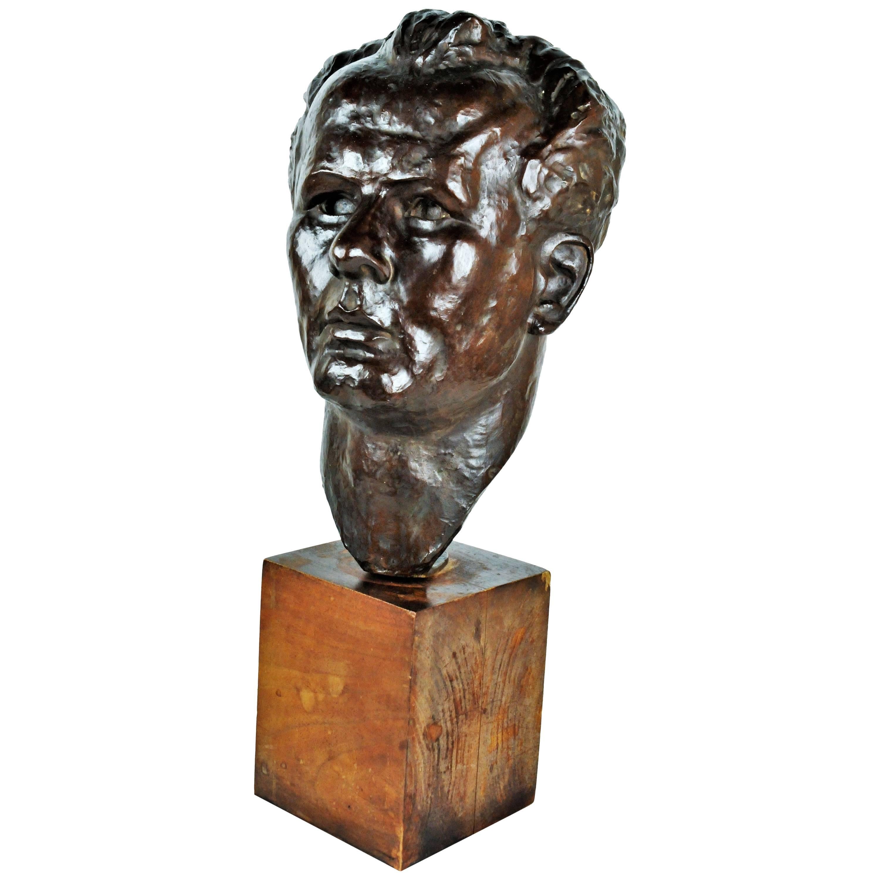 Marina Núñez del Prado, Head, Patinated Bronze Sculpture, 1930s For Sale