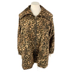 MARINA RINALDI Size L Tan Brown Animal Print Double Breasted Coat