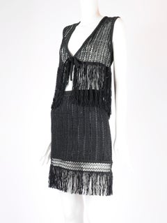 Marina Sitbon for Kamosho Paris 2-piece Fringe Crop Top and Mini Skirt Set 1990s