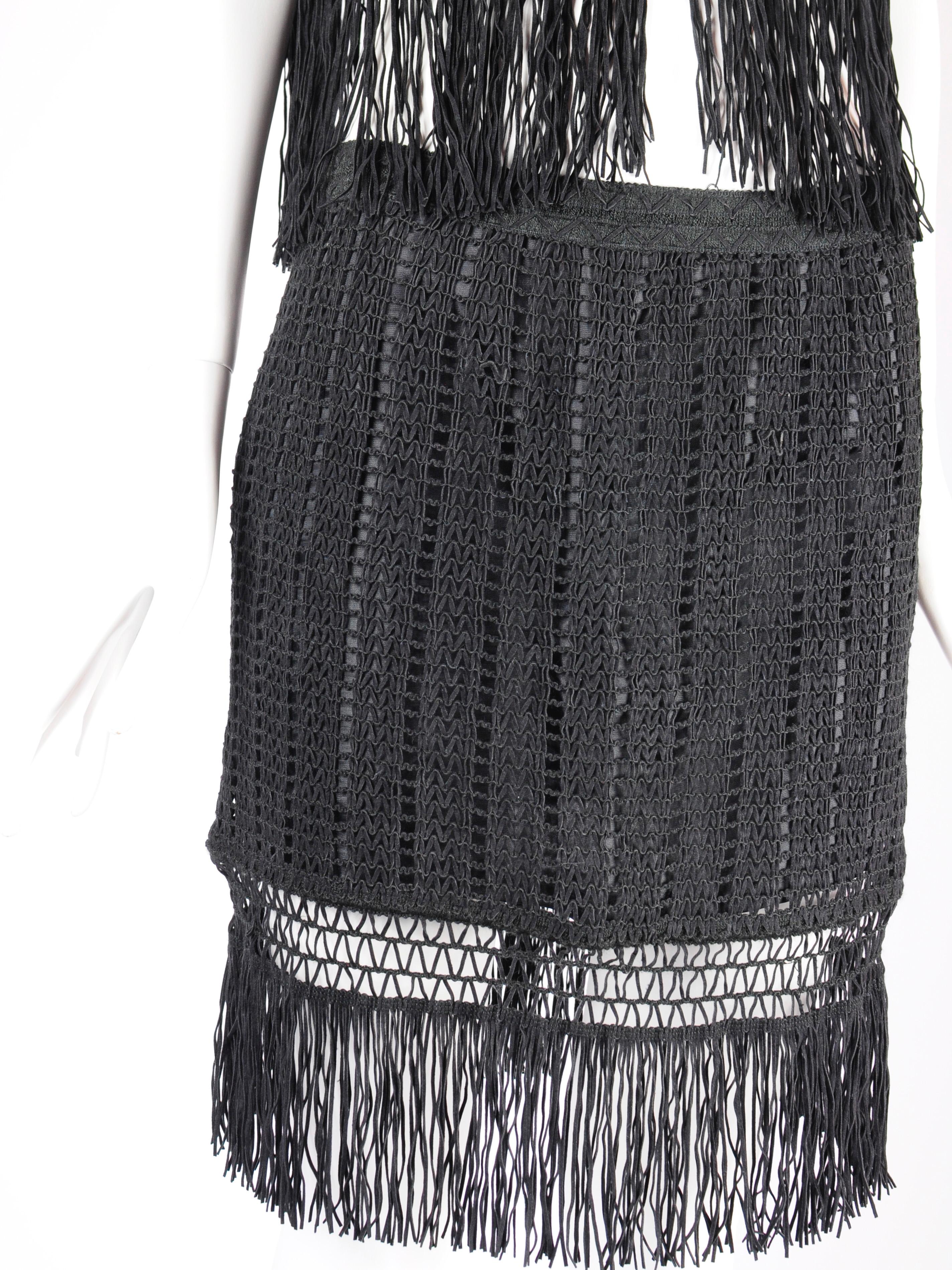 Marina Sitbon for Kamosho Paris 2-piece Fringe Crop Top and Mini Skirt Set 1990s For Sale 1
