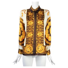 Retro Marina Sitbon pour Kamosho Paris Baroque Print Silk Blouse 1990s