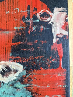 Cows. White. Red. Green. Black. Square. 60x60 cm. Beautiful. Animals. Nature.