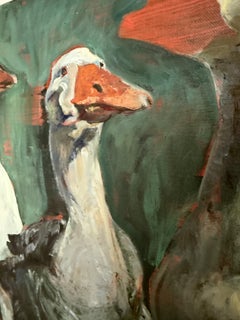 Geese. Animals. Birds. Green. White. Grey. Gray. Red. Nature. Rectangular. 60x40