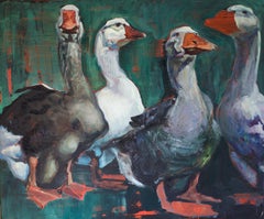 Geese. Animals. Birds. Green. White. Grey. Gray. Red. Nature. Rectangular. 60x40