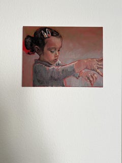 Girl. Child. Small painting. Red. Hands. Kids. Childhood. Rectangular. Beautiful