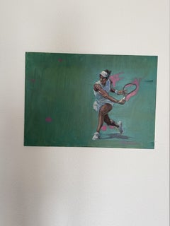 Tennis. Sport. Green. Pink. Blue. White. Woman. Play. Beauty. Speed. Shadow.