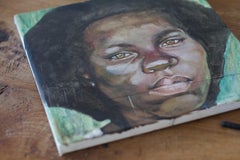 We, humans. Green. Girl. Woman. Portrait. Square. Small.