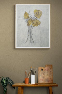 Cuadro "Cuatro rosas", posmoderno, acrílico sobre lienzo de algodón