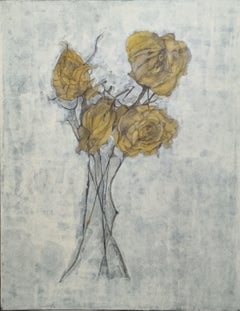 Cuadro "Cuatro rosas", posmoderno, acrílico sobre lienzo de algodón