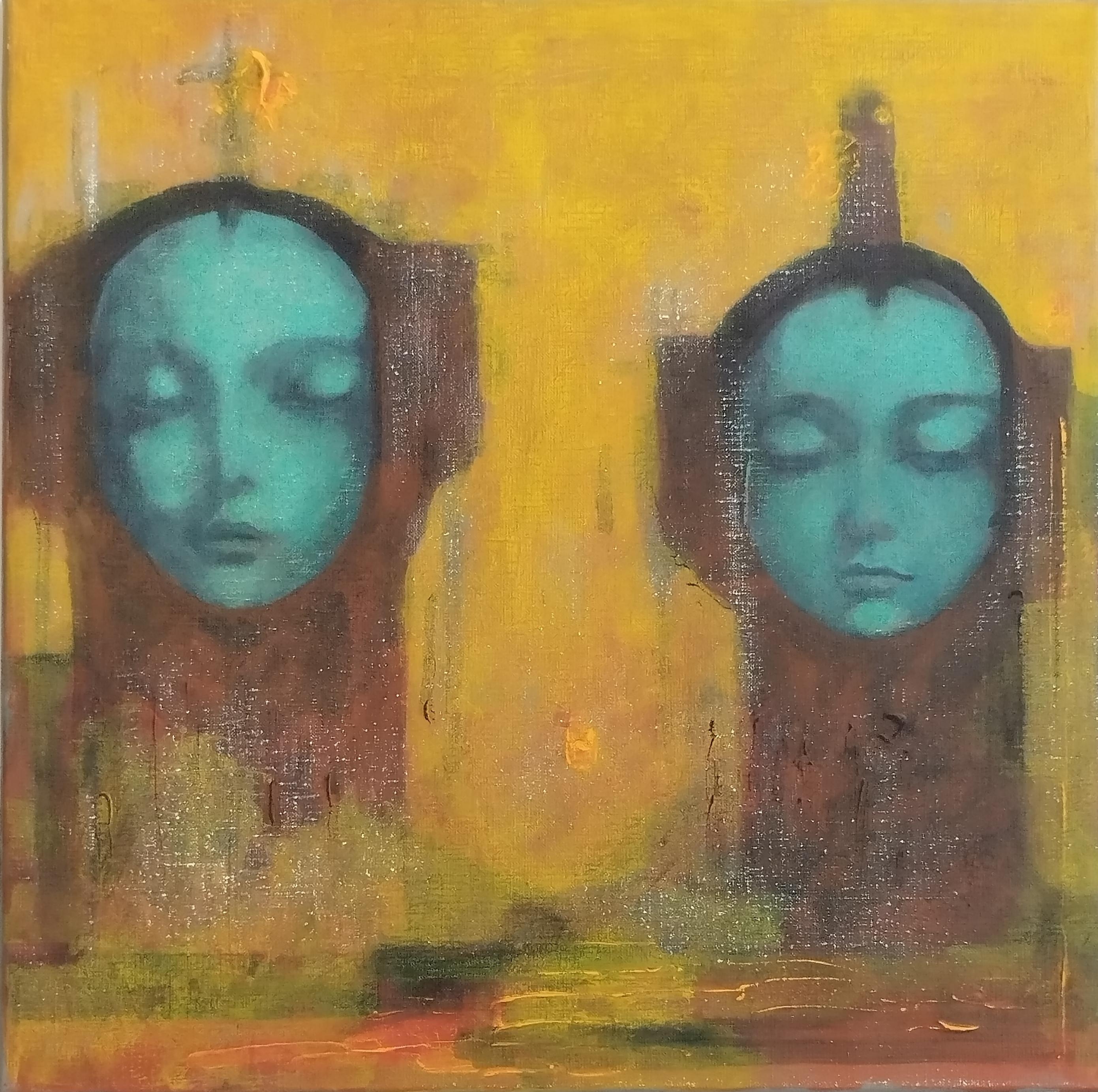 Silent Dialogue Acrylic and Color Pencil Painting, Contemporary, 2010+