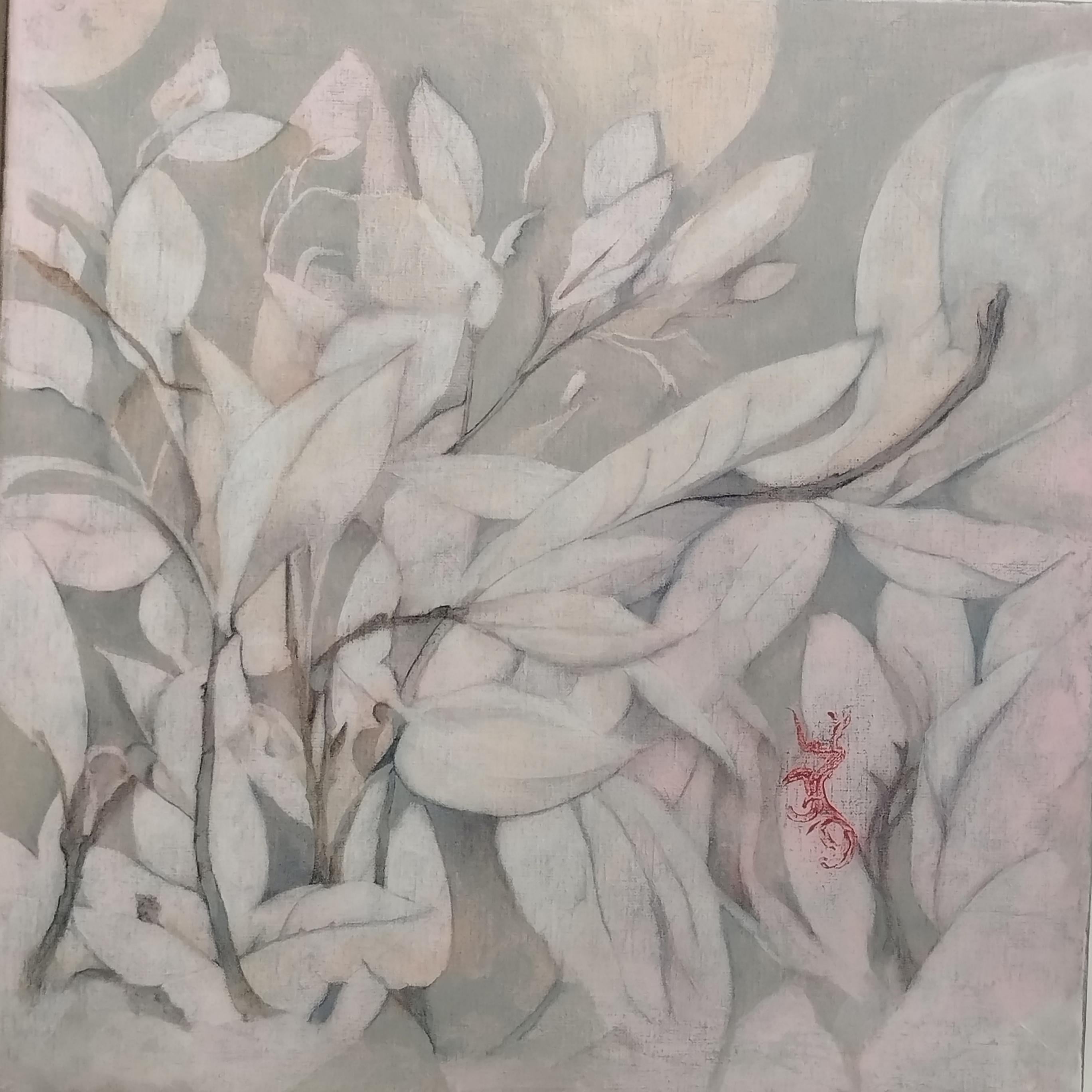 Marina Skvortsova Landscape Painting - White Grass Painting, Modern Acrylic and Color Pencil on Canvas, 2010+