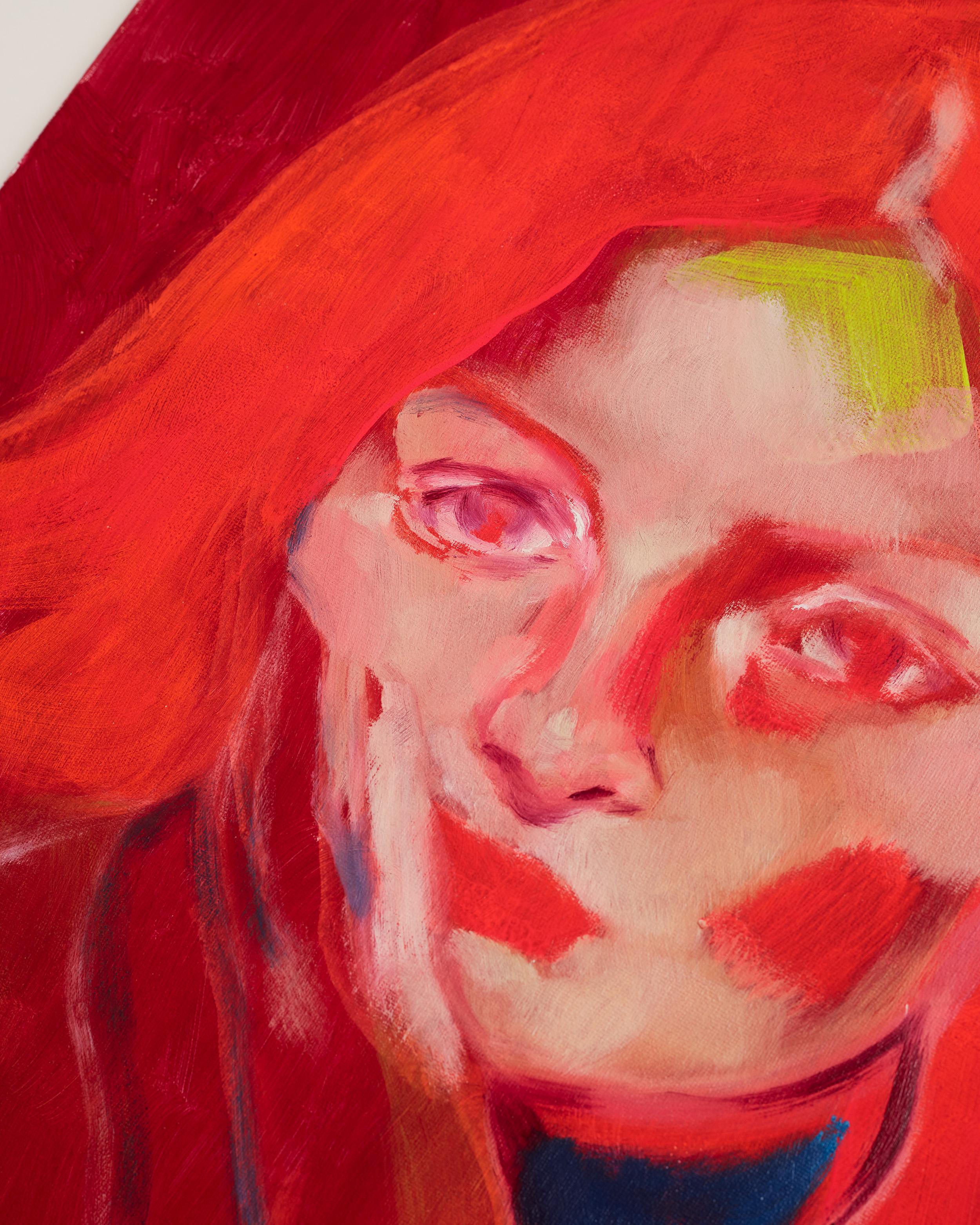 Brume écarlate - Portrait contemporain à l'huile sur toile - Painting de Marina Taleb