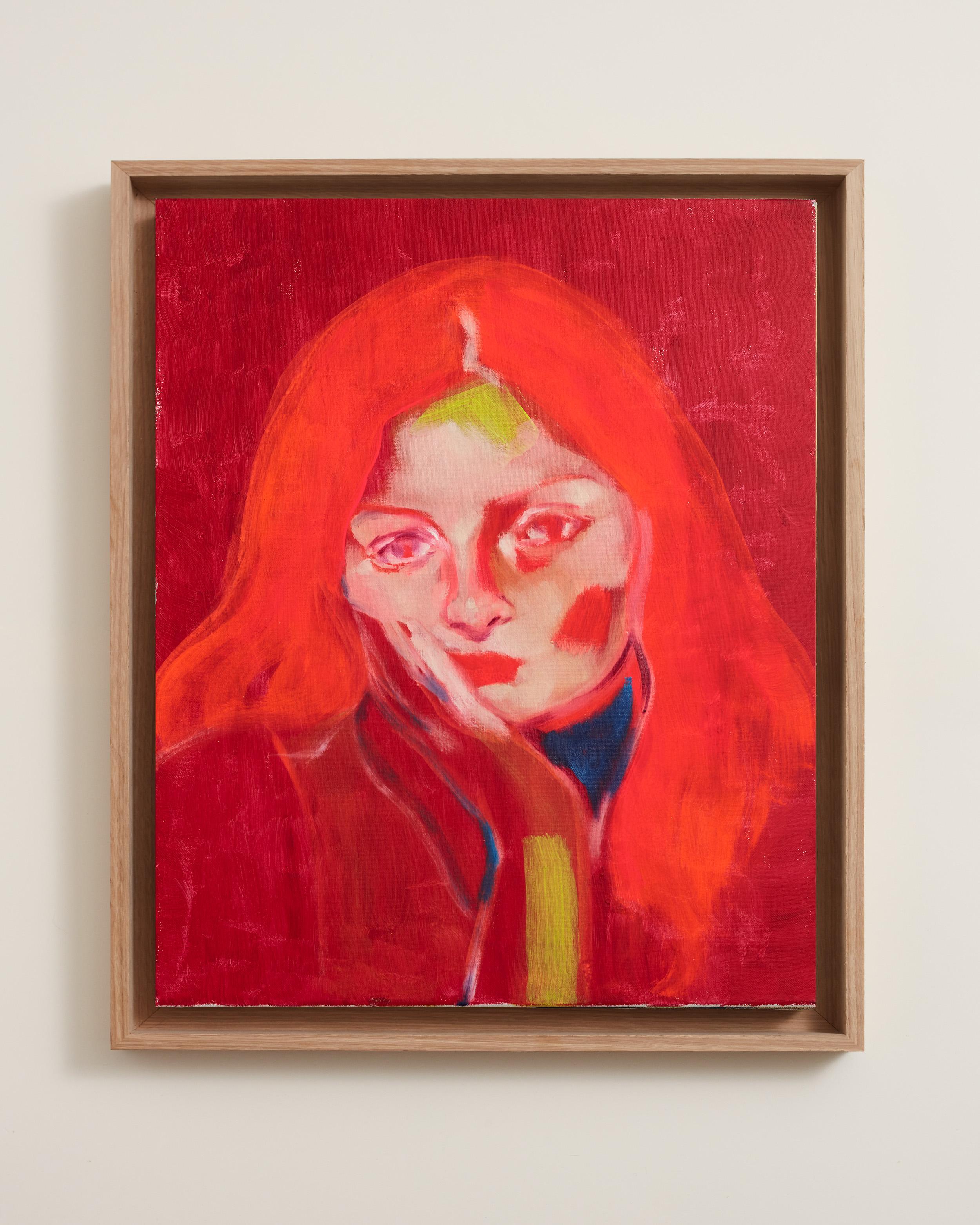 Portrait Painting Marina Taleb - Brume écarlate - Portrait contemporain à l'huile sur toile