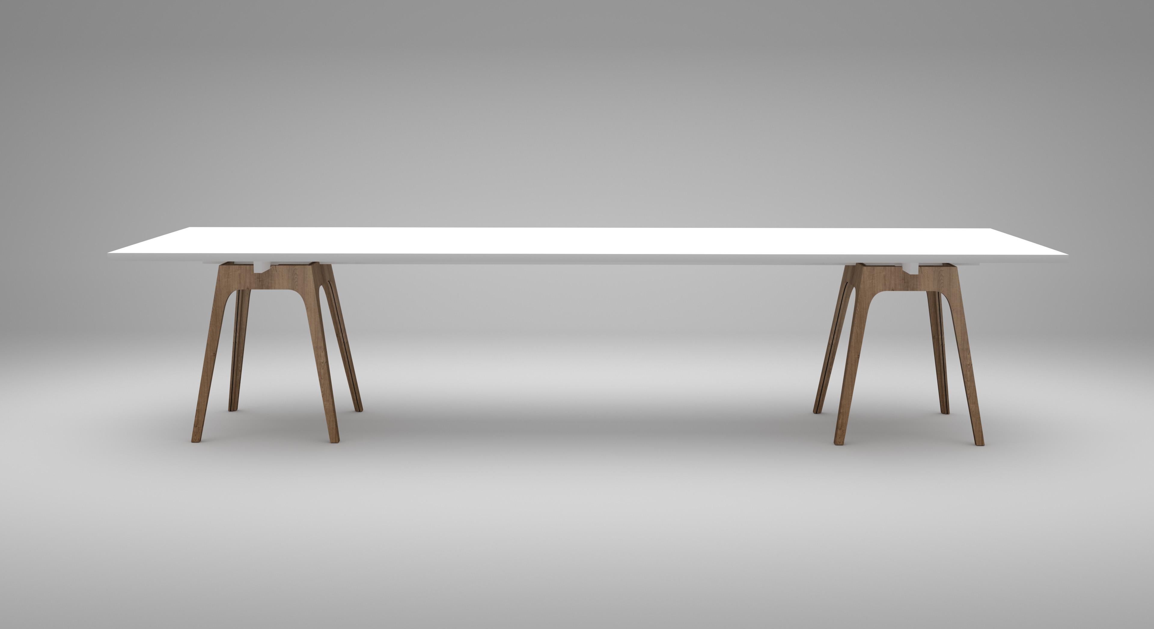 Marina White Dining Table by Cools Collection
Handmade.
Dimensions: D 100 x W 340 x H 75 cm.
Materials: Legs: Teak/Dibond. Tabletop: Spruce with corrosion resistant boat
paint.

Table top & bench top available in black or white. Please contact