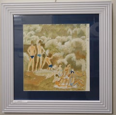 "Bathers" Water, River, Summer, Russian  cm . cm. 30 x 30 gouache  1976